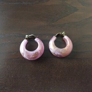 Vintage Purple Gold Swirl Plastic Clip On Hoop Earrings Germany Party Glam